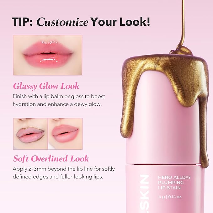 APRILSKIN Hero All Day Plumping Lip Stain | 24H Long-Lasting | Quick Visible Plumping for Fuller-Looking Lips | Smudge-Proof & Transfer Proof Wipe-Off Tint | Natural Rose | 0.14oz
