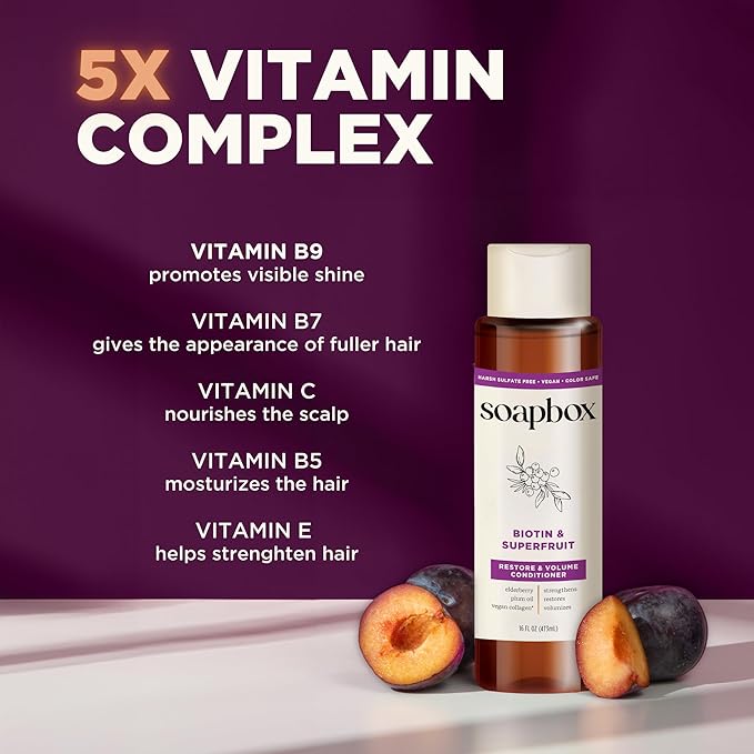Soapbox Biotin & Superfruit Shampoo & Conditioner Set | Includes Vegan Collagen, Aloe and Shea Butter | Paraben Free, Silicone Free, Harsh Sulfate Free | 16oz (Pack of 2)