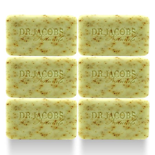 Dr Jacobs Naturals, Triple Milled Loofah Exfoliating Castile Bar Soap (Pack of 6) - Free of Parabens, Sulfates, Synthetics, Gltuen and GMO (Minty Cucumber Mojito)
