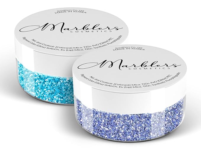 MARBLERS Twinkle Face & Body Glitter Duo [ICY Blue & Aqua Blue] 0.36oz (10g) | Non-Toxic | Vegan | Cruelty-Free | Eyeshadow, Nail Polish, Nail Art | Festival, Rave & Party Makeup | Nail Art | Gel Nail