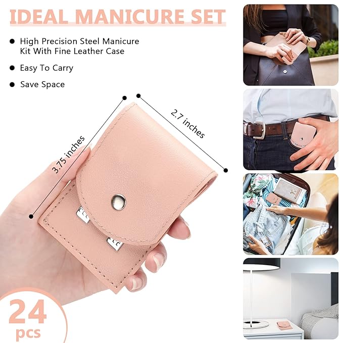 Geosar 12 Sets Manicure Set Bulk Nail Clippers Pedicure Kit Stainless Steel Professional Pedicure Grooming Kits Nail Care Tools with Travel Case for Men Women Hands Foot(Pink)