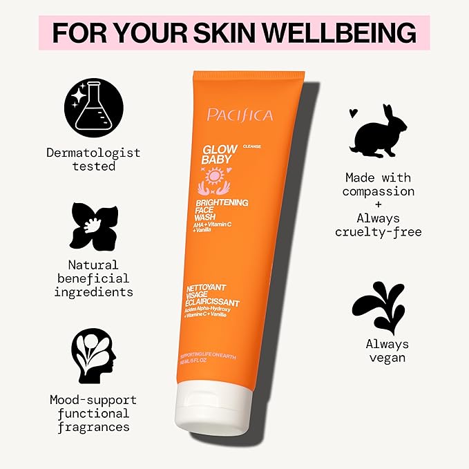 Pacifica Face Wash Duo – Glow Baby Vitamin C Brightening Cleanser + Sea Foam Gentle Cleanser, Daily Exfoliating Face Wash Set for All Skin Types, Sulfate-Free, Vegan