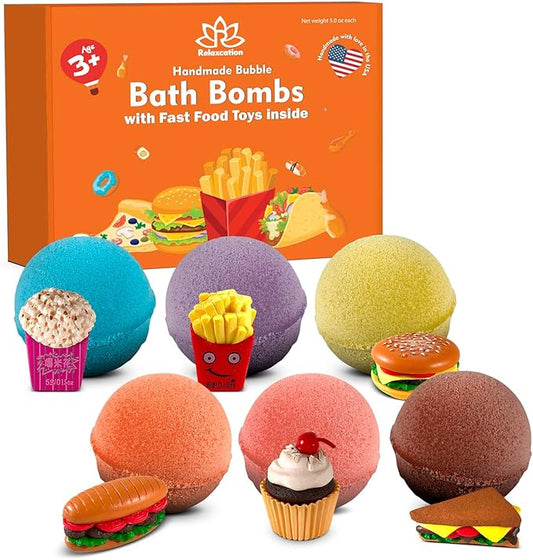 Bath Bombs for Kids Set with Toys Surprise Inside for Kids (Fast Food)