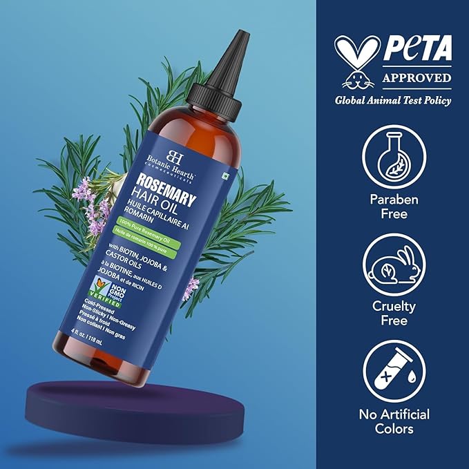 Botanic Hearth Hair Oil for Hair Growth | Rosemary Oil for Hair Growth with Biotin, Castor & Jojoba | Hair Relaxers & Dry Scalp Treatment | Color Safe | All Hair Types | 4 Fl Oz
