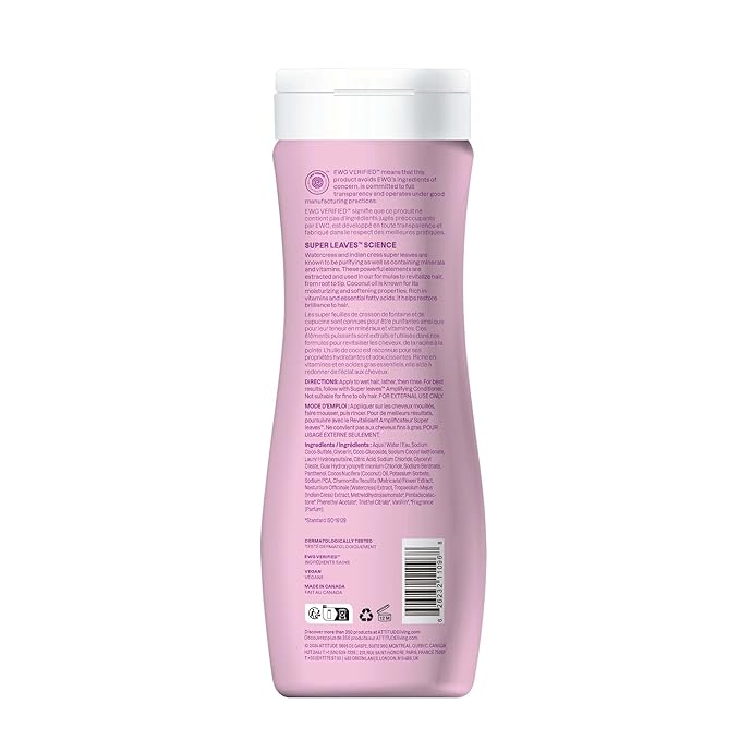 ATTITUDE Amplifying Shampoo for Curly Hair with Coconut Oil, EWG Verified, Vegan and Naturally Derived Ingredients, 2a, 2b, 2c Curl Type, Gives body to Curls, 16 Fl Oz