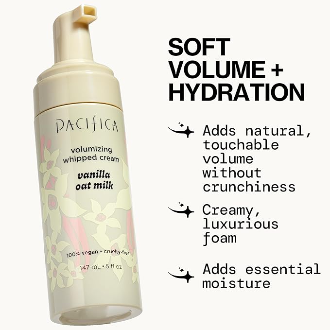 Pacifica Hair Mousse - Vanilla Oat Milk – Light Hold for Soft Volume & Hydration with Touchable Hold, Delightful Vanilla Scent, Vegan & Cruelty-Free, 5 fl oz