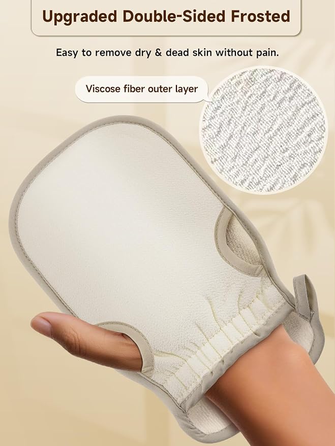 2 Packs Exfoliating Glove (Classic) Machine Washable Korean Body Scrubber 100% Vegan Viscose Exfoliating Mitt for Dead Skin Removal, Keratosis Pilaris & Self-Tan Prep