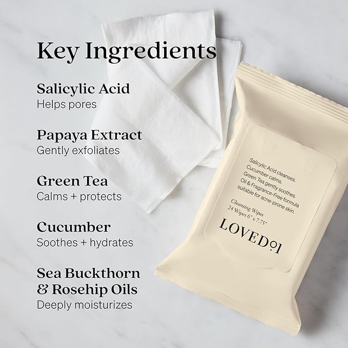 Loved01 Face & Body Salicylic Acid Cleansing Wipes, John Legend Skincare, Oil & Fragrance-Free, No Rinse, Green Tea Extract, Blemish Prone Skin, On-the-Go, Vegan & Cruelty-Free, 2-Pack, 48 Wipes