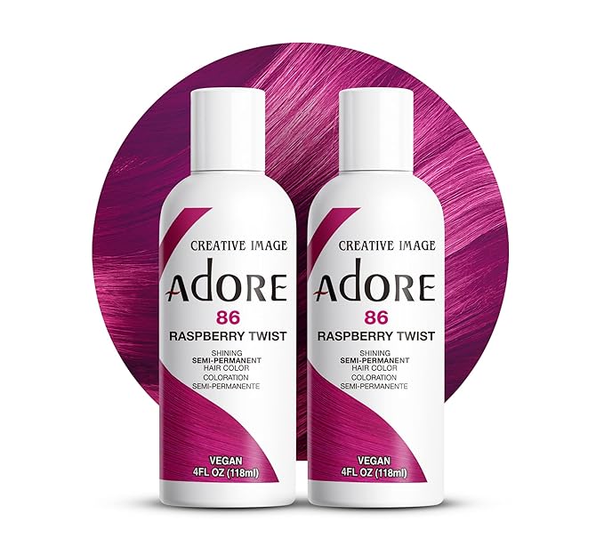 Adore Semi Permanent Hair Color (086 Raspberry Twist) (2 Pack) | Vegan & Cruelty-Free Pink Hair Dye | No Ammonia, No Peroxide, No Alcohol | 4 Fl Oz