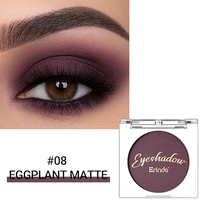 Erinde Deep Dark Mauve Plum Purple Single Eyeshadow Makeup, Smokey Eggplant Purple Neutral Matte Eye Shadow for Older Women, High Pigment Lightweight Blendable Eye Shadow Palette Sombra Para Ojos, 08