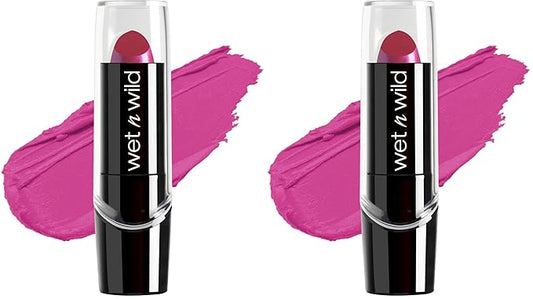 wet n wild Silk Finish Lipstick, Hydrating Rich Buildable Lip Color, Formulated with Vitamins A,E, & Macadamia for Ultimate Hydration, Cruelty-Free & Vegan - Fuchsia with Blue Pearl (Pack of 2)