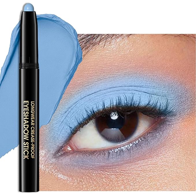Erinde Waterproof Cream Eyeshadow Stick, Light Sky Blue Matte Eye Shadow Sticks, Cream to Powder Eyeshadow Crayon, Buildable & Blendable Long-Lasting Eye Shadow Stick, Vegan & Cruelty-Free, 10