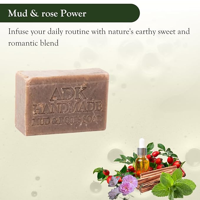 Adirondack Fragrance & Flavor Farm ADK Natural Mud & Rose Soap Bar 4 oz., Handmade Vegan Olive Oil Body Soap for Dry and Sensitive Skin, Moisturising for Men, Women & Babies, Produced in the USA