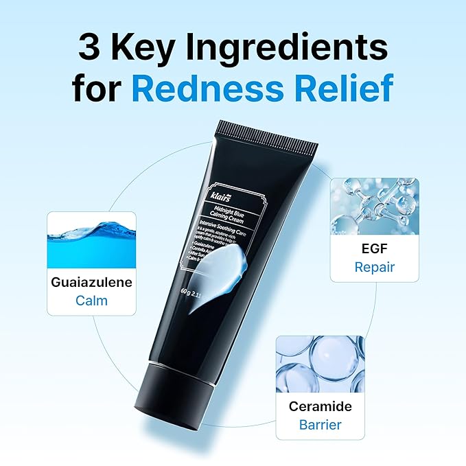 DearKlairs Midnight Blue Calming Cream | Face Moisturizer for Redness Relief, Guaiazulene, EGF & Ceramide, Post-Treatment Recovery, Korean Vegan Skincare for Sensitive Skin, 0.7 Oz (Pack of 1)
