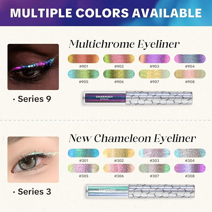 CHARMACY Chameleon Liquid Eyeliner, Liquid Glitter Eyeliner, Highly Pigmented, Metallic MultiColor Shifting waterproof Eyeliner, Ultra-Fine Tip, Longwearing, Smudge-proof (#306)