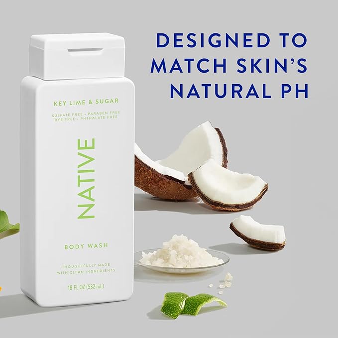 Native Body Wash Contains Naturally Derived Ingredients | For Women & Men, Sulfate, Paraben, & Dye Free Leaving Skin Soft and Hydrating | Key Lime & Sugar 18 oz