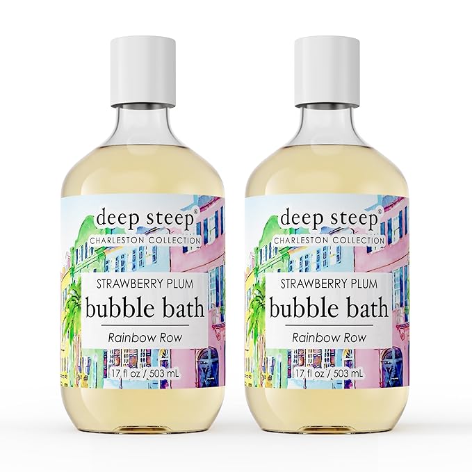 Deep Steep Bubble Bath, Strawberry Plum 17 oz (Pack of 2) – Hypoallergenic, Clinically Tested Soothing Soak with Shea Butter & Argan Oil – Sulfate-Free