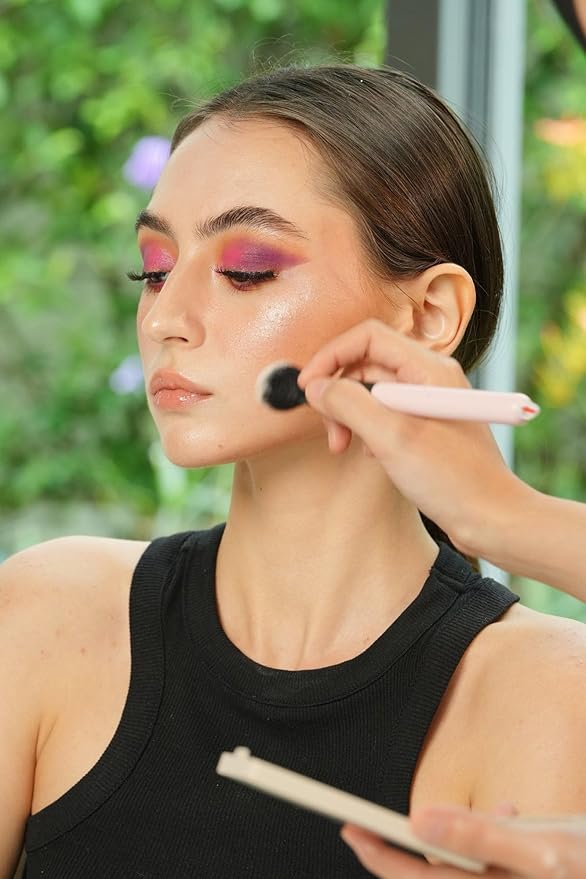 FeatherFlaw Blush Brush 020, Tapered Cheek Brush, Synthetic Vegan Bristles, Pink Wood Handle, For Blush and Highlighter Application, Pressed and Loose Powders | RUBY VIBE CO