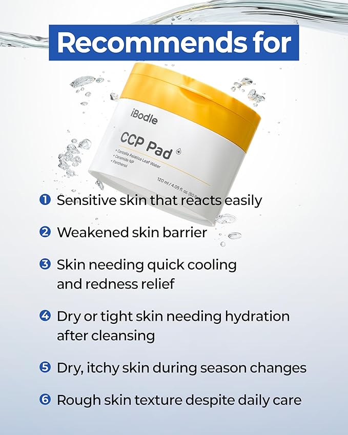 CCP Pads, Korean Hydrating for Damaged skin Barrier, Cooling & Soothing Centella Facial pads, Vegan Skincare for Sensitive Skin, 60 pads