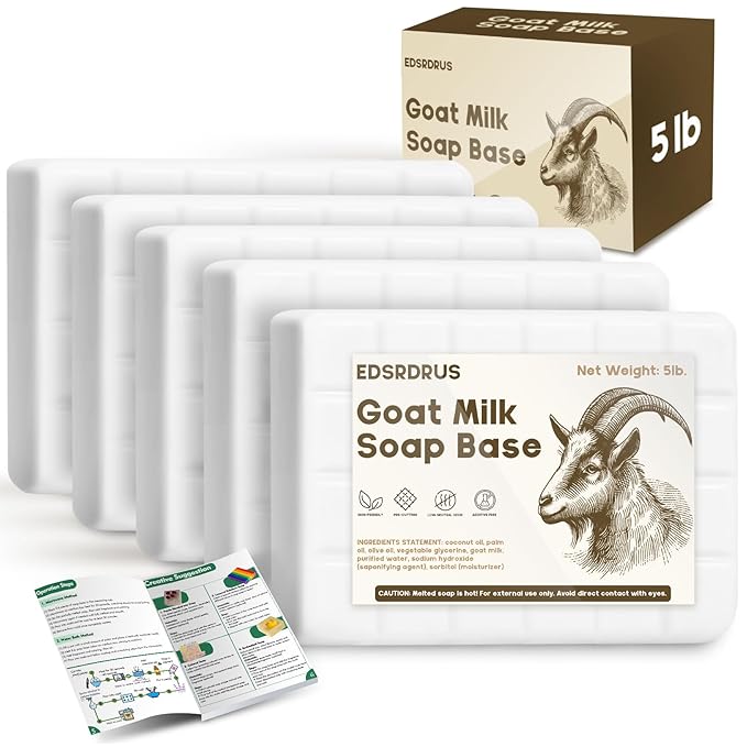 5lb Glycerin Soap Base - Scented Melt and Pour Soap Base for DIY Crafting, Easy to Cut, Vegan and Cruelty-Free, Moisturizing and Gentle on Skin, Perfect for Soap Making Supplies (Goat Milk, 5 Pound)