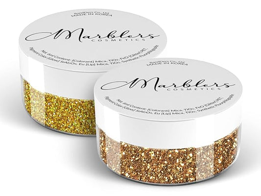 MARBLERS Twinkle Face & Body Glitter Duo [Dark Gold & Holo 24K Gold] 0.36oz (10g) | Non-Toxic | Cruelty-Free | Eyeshadow, Nail Polish, Nail Art | Festival, Rave & Party Makeup | Nail Art | Gel Nail