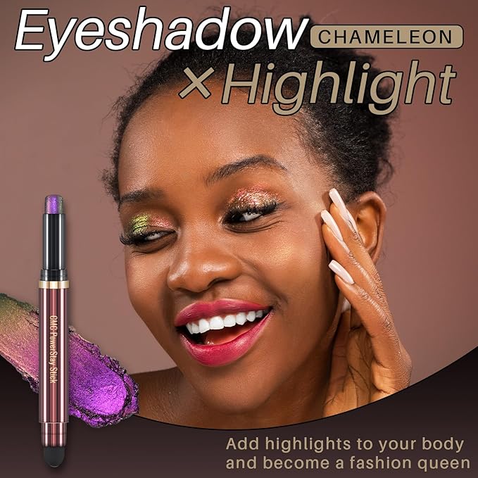 CHARMACY New Duochrome Long Stay Eyeshadow Stick, Creamy Eye Shadow Stick, Multicolor-Shifting Glitter Eyeshadow, Waterproof & Smudge-Proof, High Pigmented, Built-in Smudger #01