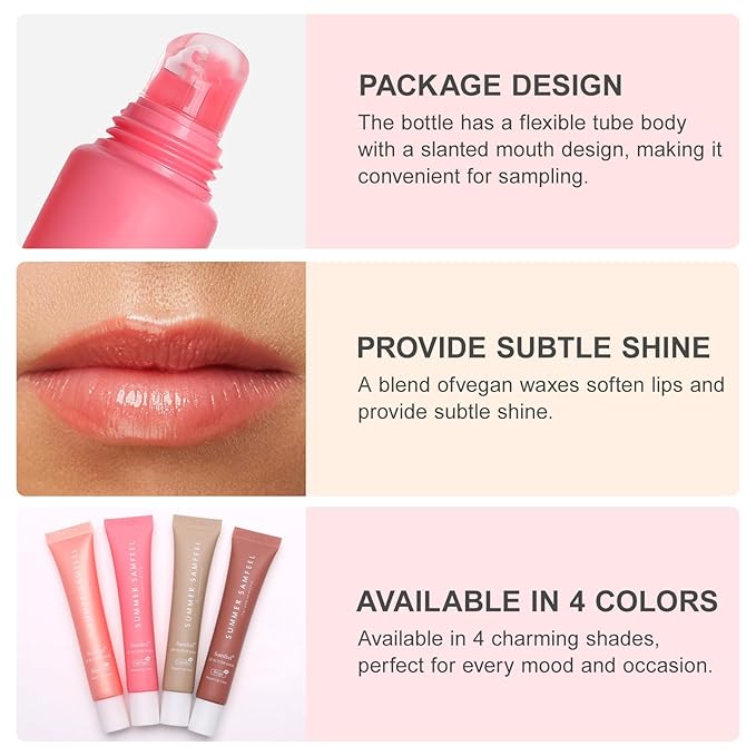 4 Pack Summer Samfeel Lip Balm Tinted Lip Butter Balm Gift Set -Conditioning Vegan Lip Balm for Instant Moisture, Shine & Hydration - Lip Gloss Lip Care (Pink Sugar+Birthday Cake+Vanilla+Beige, 15g)