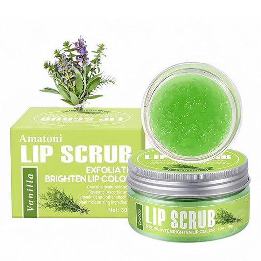4-Color Fruit-Flavored Lip Scrub for Dry, Cracked & Dark Lips – Exfoliating & Moisturizing Lip Care with Organic Ingredients, Lip Brush – Vegan, Cruelty-Free (20g) (Vanilla flavor, 1PC)