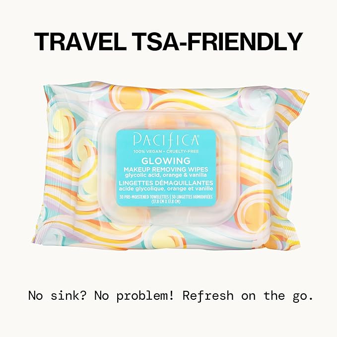 Pacifica Makeup Remover Face Wipes - 8-Pack Daily Facial Cleansing Exfoliating Towelettes - Biodegradable - Organic - w/Gycolic Acid - Clean Beauty Vegan & Cruelty-Free Dermatologist Tested 240 Count