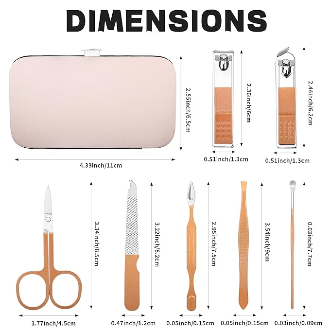 Manicure Set Gift for Women, 7 in 1 Stainless Steel Professional Pedicure Kit Nail Scissors Grooming Kit with Pink Leather Travel Case