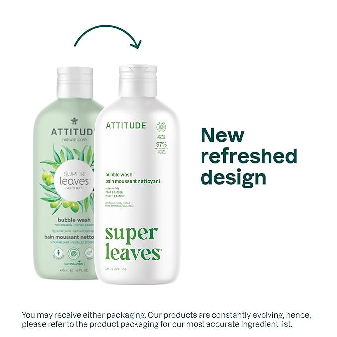 ATTITUDE Bubble Bath, EWG Verified, Plant and Mineral-Based, Dermatologically Tested, Vegan Body Care Products, Olive Leaves, 16 Fl Oz