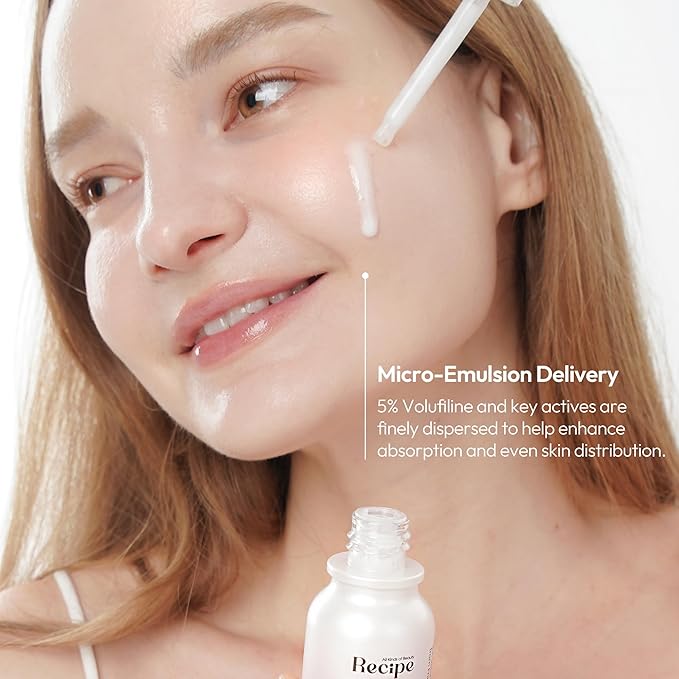 Recipe Milkfiline Boosting Ampoule - Age-Defying, Soothing & Hydrating Face Serum with 5% Volufiline, Niacinamide & Azelaic Acid for Dull, Dry Skin - Lightweight, Firming Korean Skin Care 1.01 fl oz