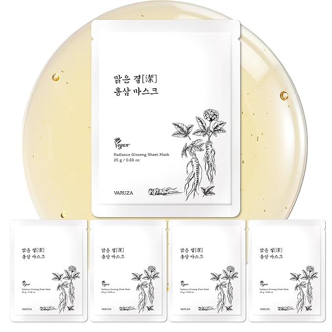 Radiance Ginseng Sheet Masks - Hydrating Face Masks for Healthy and Strengthening Skin Barrier - Vegan, Cruelty Free Korean Face Mask