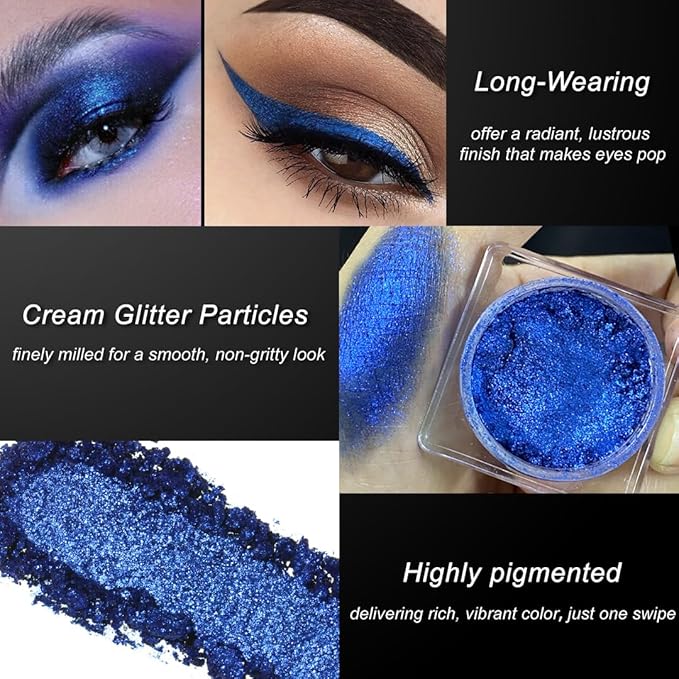 DE'LANCI Metallic Blue Cream Eyeshadow, Sparkling Ultra-Blendable Formula Dark Blue Cream Shimmer Eye Shadow, Moisturizing Professional Single Creme Navy Eyeshadow Makeup for Day & Night, 04#