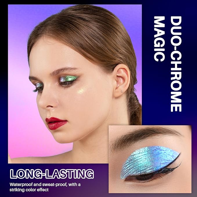Duochrome Glitter Eyeshadow,Metallic Color Shifting Liquid Eyeshadow, High Pigment Quick Drying Waterproof Long Lasting, Vegan & Cruelty-Free #08