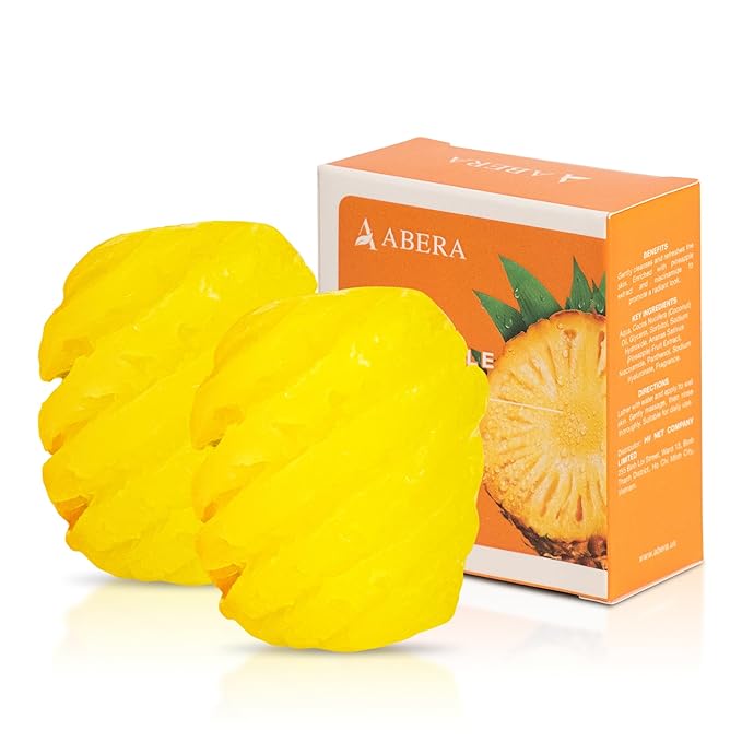 ABERA Pineapple Soap Bar – Fruit-Shaped Decorative Soap for Bathroom Décor or Spa Vibes – Tropical Moisturizing Vegan Body Cleanser, Unique Hand Soap Gift Set, 2 Pack (4.6 oz Total)