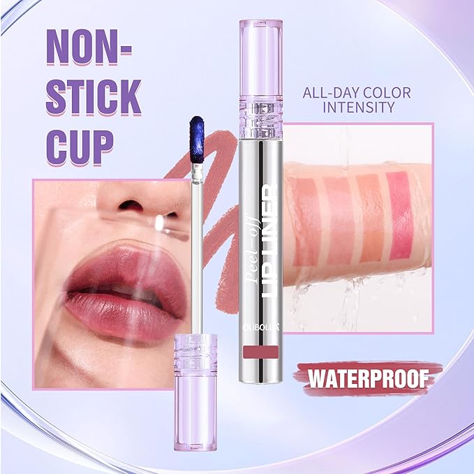 4Pcs Peel Off Lip Liner Stain Set - 24H Color Hold Long-Lasting, Smudge-Proof, Waterproof Nude Matte Lip Tint, Non-Fading Peel Off Lip Color, Effortless Precision & Full Coverage