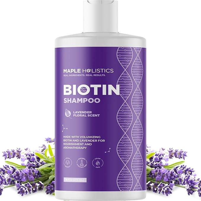 Lavender Biotin Shampoo for Thinning Hair - Volumizing Shampoo for Fine Hair with B Vitamins Rosemary Argan Primrose & Tea Tree Oils - Paraben Silicone and Sulfate Free Vegan Formula (16 Fl Oz)