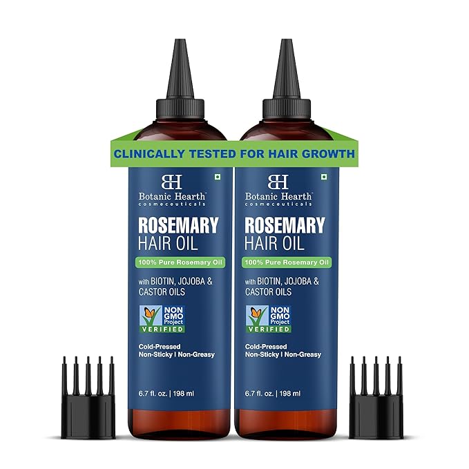 Botanic Hearth Hair Oil for Hair Growth | Rosemary Oil for Hair Growth with Biotin, Castor & Jojoba | Hair Relaxers & Dry Scalp Treatment | Color Safe | All Hair Types | 6.7 Fl Oz (2 Pack)
