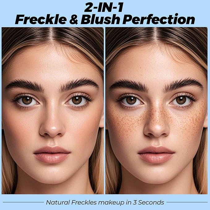 Erinde Natural Freckle Blush Pen, 2 in 1 Dark Brown Liquid Freckle Stamp & Coral Orange Liquid Blush for Cheeks, Long Lasting Waterproof Freckles Tattoo Marker for Natural Sunkissed Makeup, 02