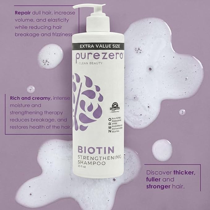 Purezero Biotin Shampoo & Conditioner Set - Anti Thinning Formula - Volumizing, Thicker, Fuller Hair - Zero Sulfates, Parabens, Dyes, Gluten - 100% Vegan & Cruelty Free (20 Fl Oz (Pack of 2))