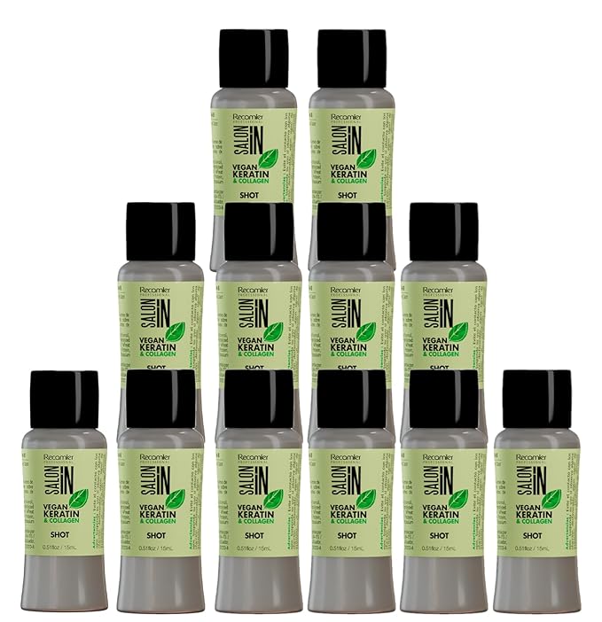 Salon In by Recamier - Vegan Keratin 12 Shots Hair Treatment | Vegan Keratin & Collagen Hair Shot Intensive Treatment – Box of 12 Shots | 0.51 fl oz / 15 ml