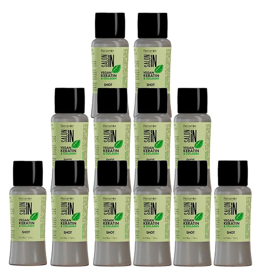 Salon In by Recamier - Vegan Keratin 12 Shots Hair Treatment | Vegan Keratin & Collagen Hair Shot Intensive Treatment – Box of 12 Shots | 0.51 fl oz / 15 ml