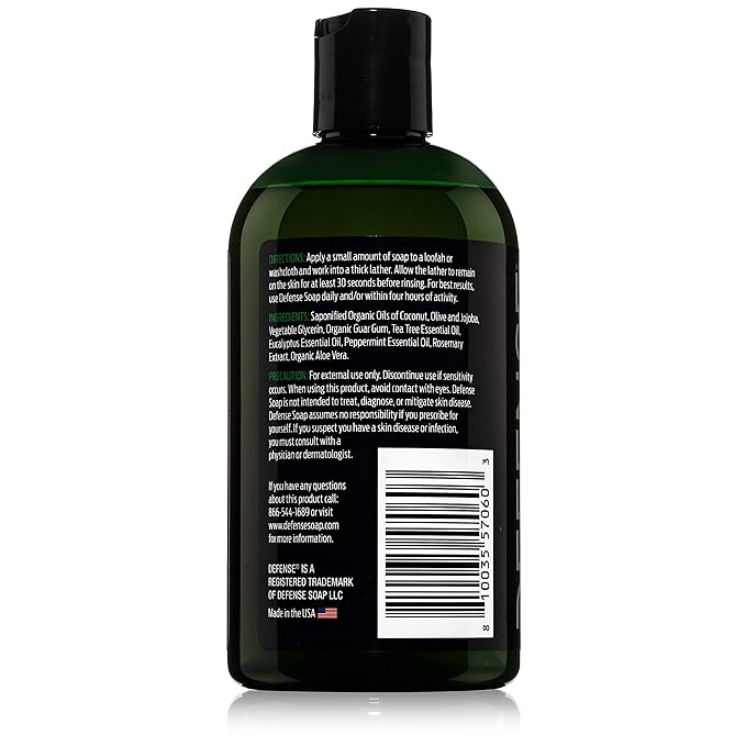 Defense Soap Peppermint Tea Tree Body Wash | All Natural Organic Shower Soap for Athletes | Odor Control & Skin Fungal Protection for Sports, Post Workout & Recovery - 12 oz (Pack of 2)