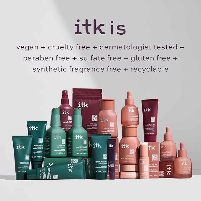 ITK Skincare Prebiotic Gel Face Moisturizer For Oily, Acne Prone Skin - Niacinamide + Squalane + Cucumber Extract - Hydrate + Energize Skin - Dark Spot Corrector For Face - Vegan + Cruelty Free