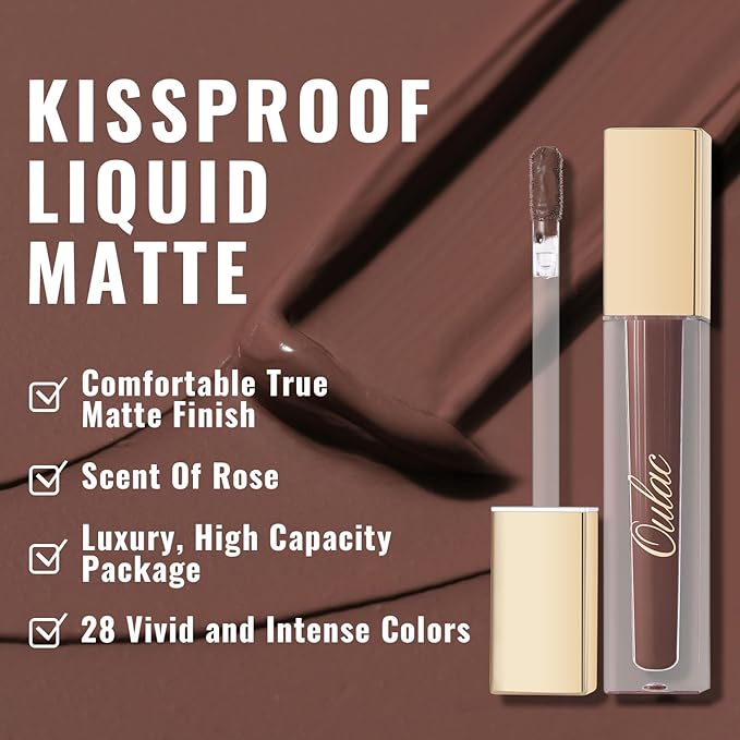 Oulac Brown Lipstick Matte for Women Long Lasting Lip Stain, Smudgeproof Liquid Lipsticks Waterproof, Transferproof, Vegan & Cruelty-Free Lip Color M27 Chocolate Brown