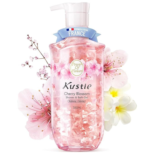 Kustie Petal Body Wash - Sakura Petals, Antioxidant-Rich, Perfume-Level Scent - Niacinamide, Hyaluronic Acid & Squalane, Vegan, Sulfate-Free for Sensitive & Dry Skin, 12.8 fl oz