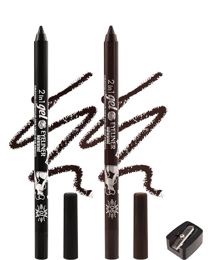 Black Brown Waterline Eyeliner Gel Pencil, Long Stay Eyeliner Waterline Waterproof Smudge-Proof, Safe for Sensitive Eyes, Eye Liner Brightener Pen with Sharpener, Soft Cream Rich Color Eye Makeup Pen