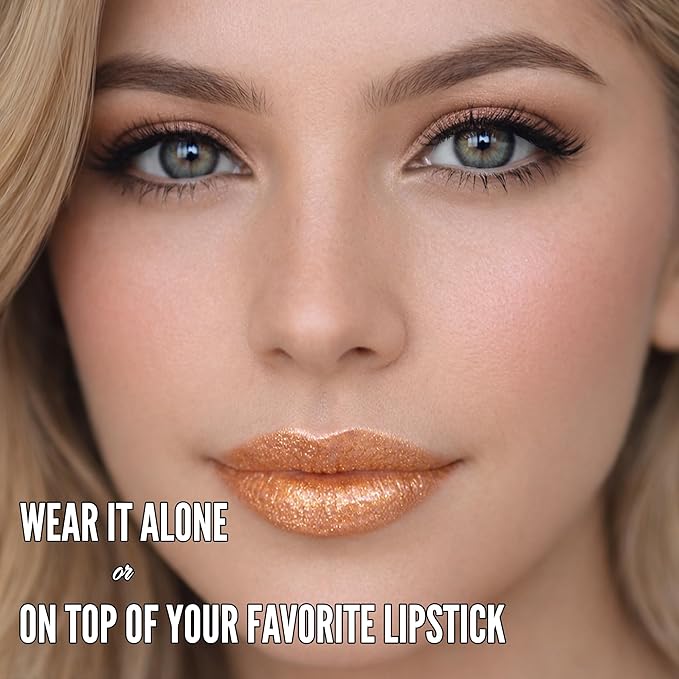 Mynena Warm Metallic Amber-Gold Shimmer Lip Gloss Filled with Orange Copper Iridescent Sparkles | Lightweight Lip Topper from Cosplay to Everyday Glam | Piper