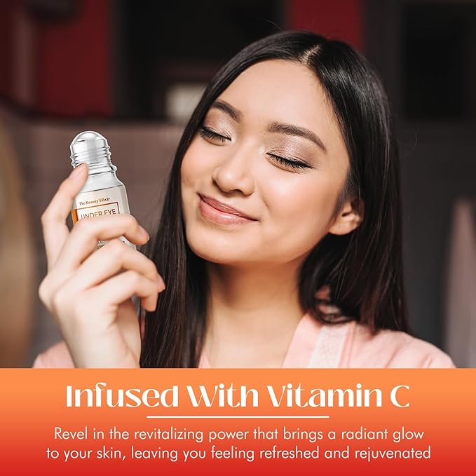 Vitamin C Eye Roller For Puffy Eyes & Dark Circles - Dermatologist Tested, Brightens Under Eyes & Crow's Feet Treatment, Natural Clean Beauty - Korean Skin Care - For All Skin Types
